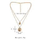 Metal Round Slice Necklace Pendant Women Double Layer Neck Chain Choker Jewelry