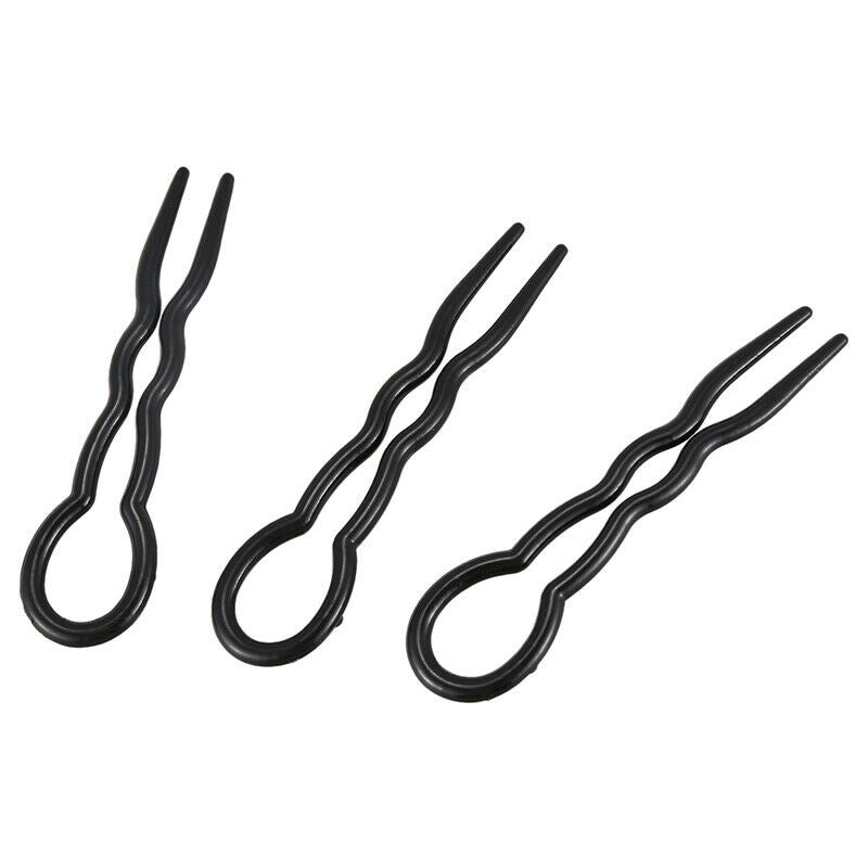 1 Set (3 pieces) Magic Plastic U Shaped Hair Needle Hair Braid, Black