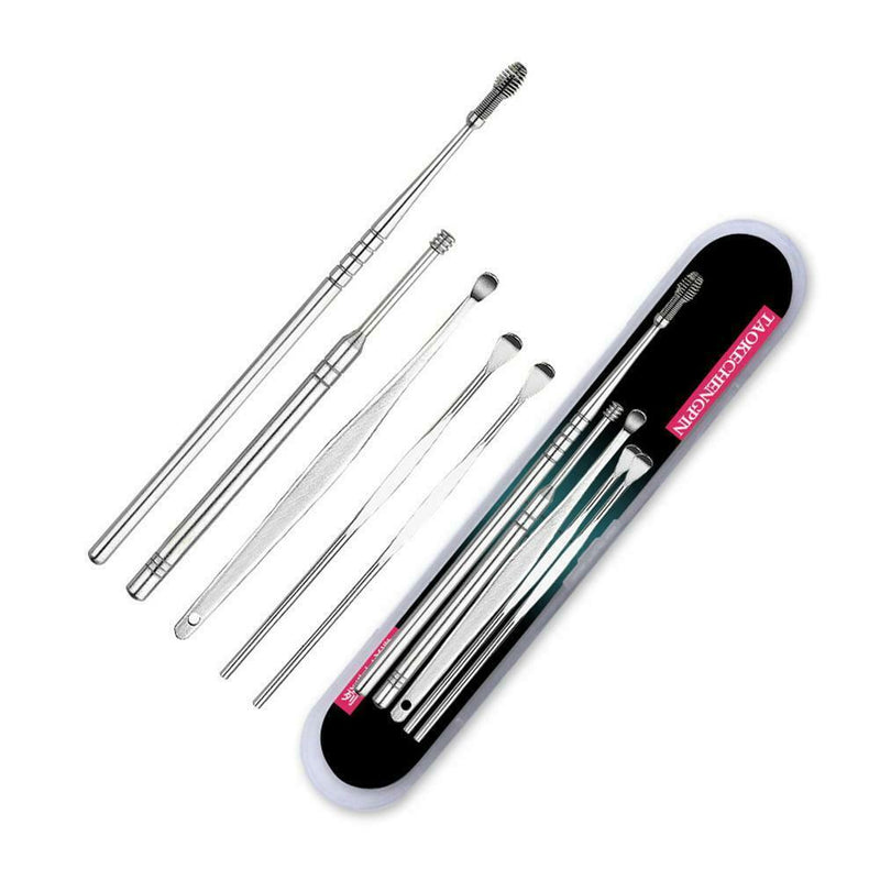 5Pcs Stainless Steel Ear Wax Cleaner Easy Swab Earwax Removal Earpick Tool+Case