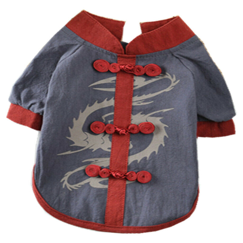 Pet Spring Summer Vest Small Pet Male Dog Traditional Han Style Vest Gray M