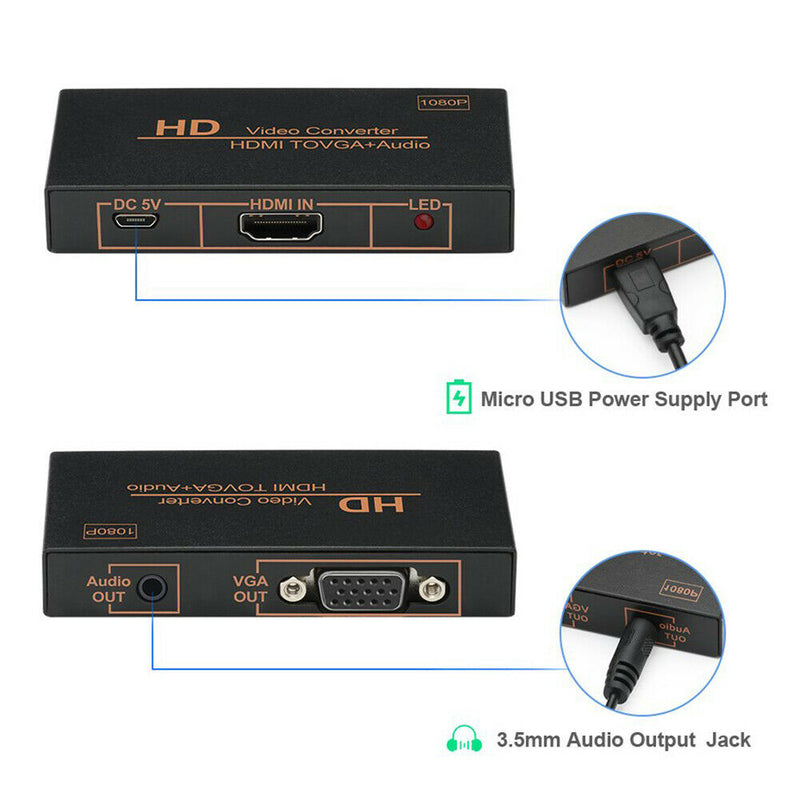 Home Portable Active 1080P Female HDMI To VGA Male Converter Adapter For Laptop