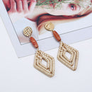 Bohemian Rattan Weave Geometric Multi Layer Earrings Women Fashion Pendant