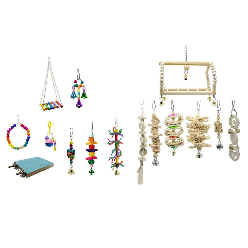 15 Pcs Bird Chewing, Swinging and Climbing Toys with Bell for Medium Parrots and