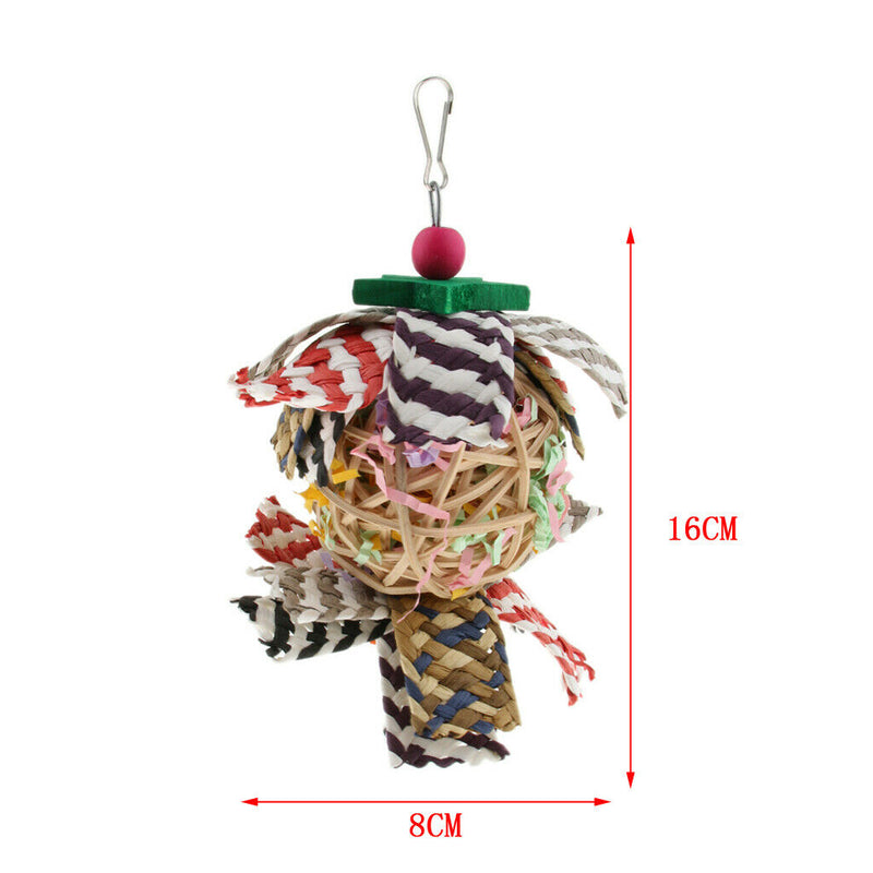 Bird Toys Rattan Ball with Paper Strips Cage Swing Parrot Foraging Chew Shredder