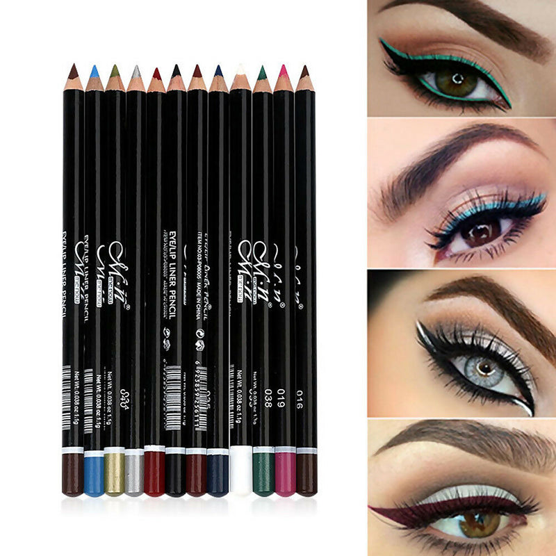3in1 12 Colors Eyeliner Pencil Waterproof Eyebrow Pen Lip Stick Eyes Makeup