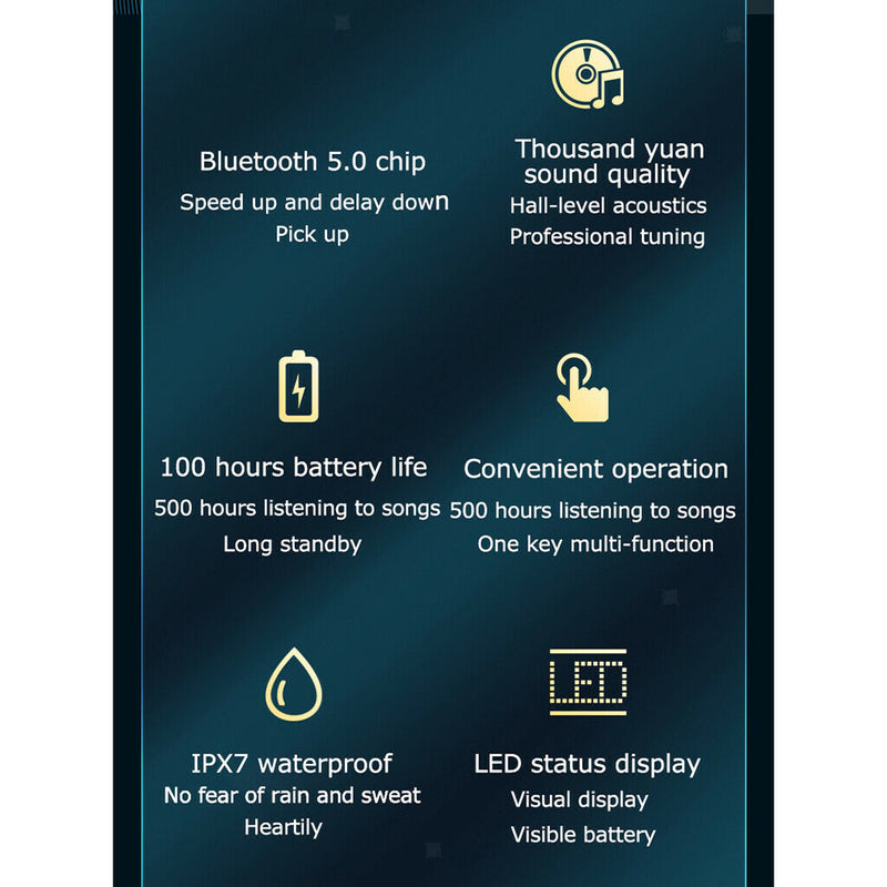 Bluetooth 5.0 Wireless Headset Earphones Earbuds 3000mAh Waterproof