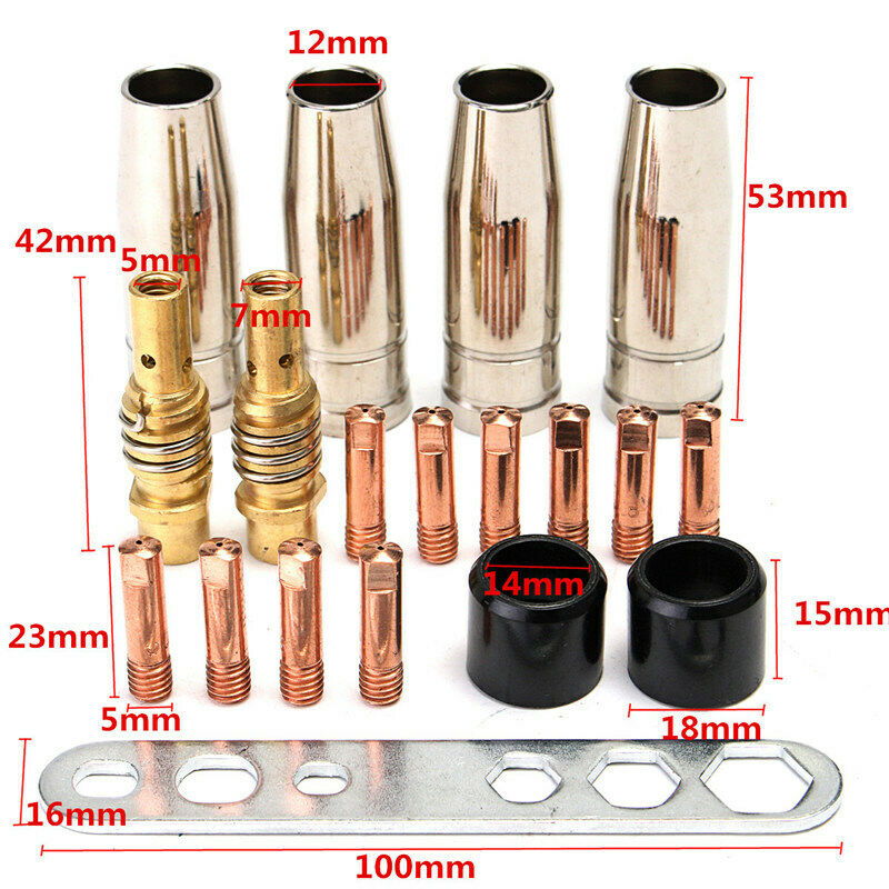 19Pcs Welding Torch Nozzle Part Kit Conical Nozzle Sleeve Rod Tool for 15AkB Hn