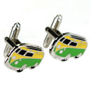 Bus Traffic Car Cufflinks Yellow And Green Enamel Bus Shape Design Jewelry  S4M3