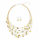 Gorgeous Beaded Multi Strand Necklace and Drop/Dangle Earring Set-Yellow