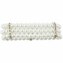 Ladies 3 Rows Faux Pearls Accent Off White Stretch Wrist Bracelet Jewelry D6A4