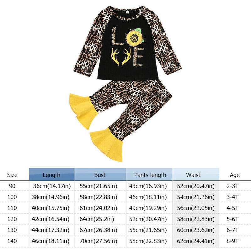 2pcs Kid Autumn Clothes Set Leopard Girls Jumper + Bell Bottom Pants (5-6T)