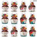 12 couple Llama Party Cupcake Toppers and Wrappers Fiesta Alpaca Party Suppl BX