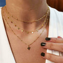 Simple Wafer Beads Pendant Clavicle Chain Women Multilayer Necklace Jewelry A