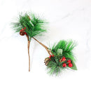 3pcs Christmas Red Berry Pine Cone Picks With Holly Branches Floral Decor