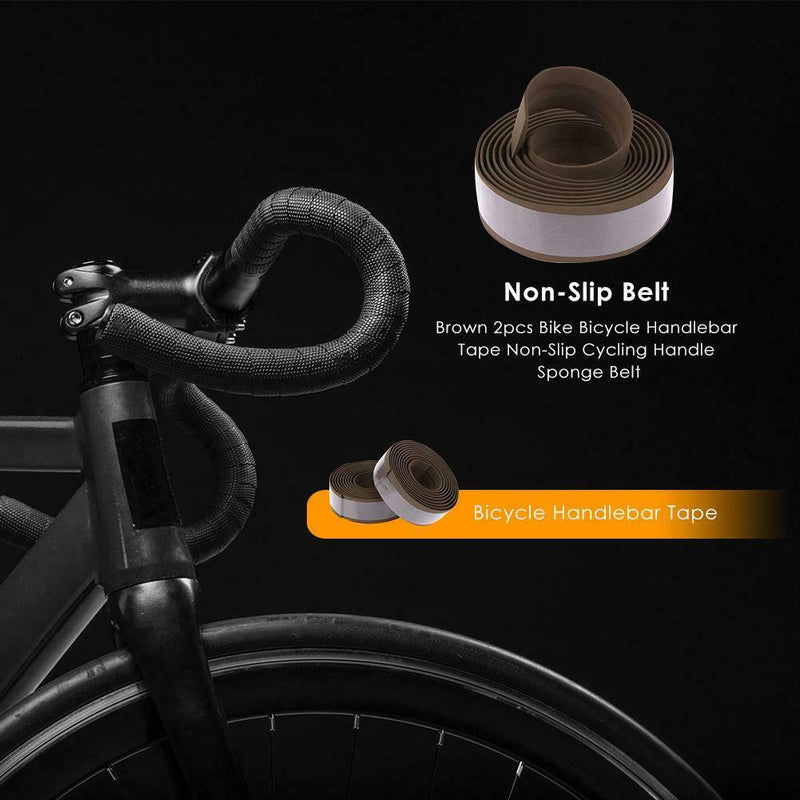 Brown 2pcs Bike Bicycle Handlebar Tape Non-Slip Cycling Handle Sponge Belt