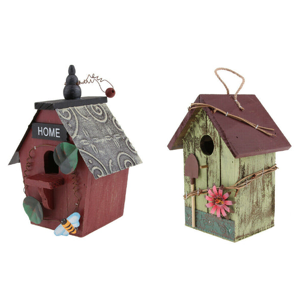 2pcs Natural Wood Decorative Birdhouse, Hanging Wooden Garden Bird House for