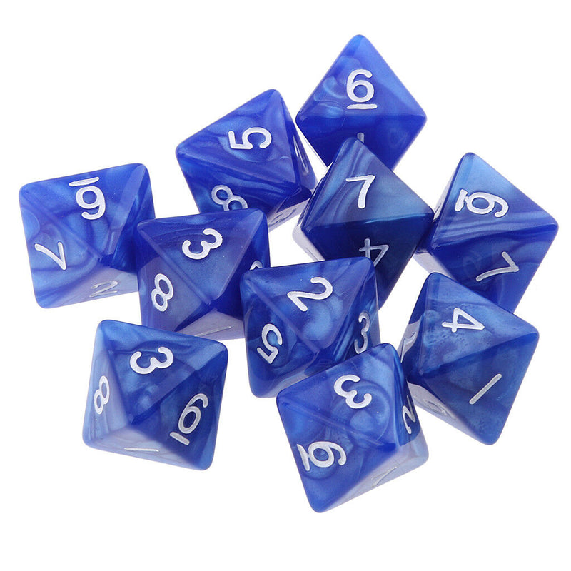 10pcs 8 Sided Dice D8 Polyhedral Dice Set for Party Table Games Blue