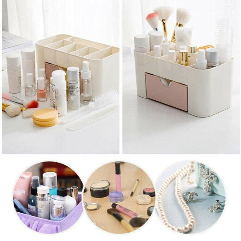 Desktop Cosmetic Storage Box Drawer Makeup Jewelry Organizer Case Pink A