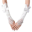 White Finger Bowknot Pearls Bridal Gloves Bridal Formal Wedding Gloves W4I4