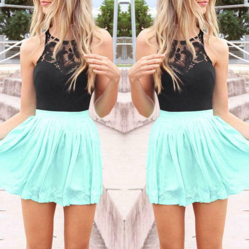 Sexy Women Summer Chiffon Lace Fitted Sleeveless Party mini Dress M A