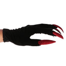 Scary Devil Gloves with Red Glitter Nails Halloween Party Fancy Dress