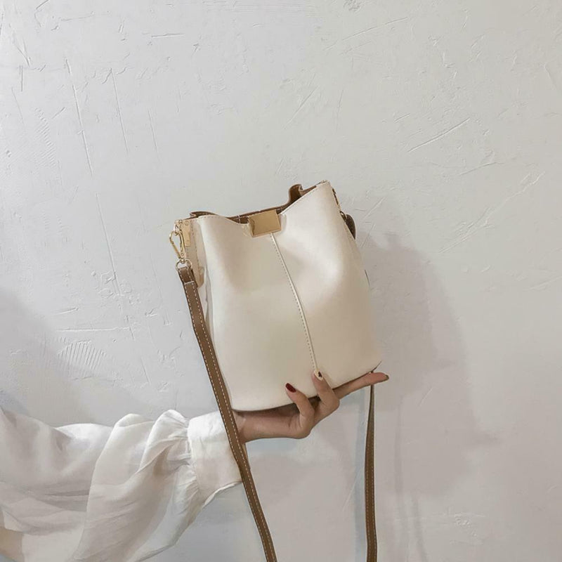 Simple Pure Women Leather Shoulder Bags Casual Messenger Bucket (White)