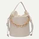 Alligator PU Bucket Bag Women Chain Shoulder Crossbody Handbag (White) A