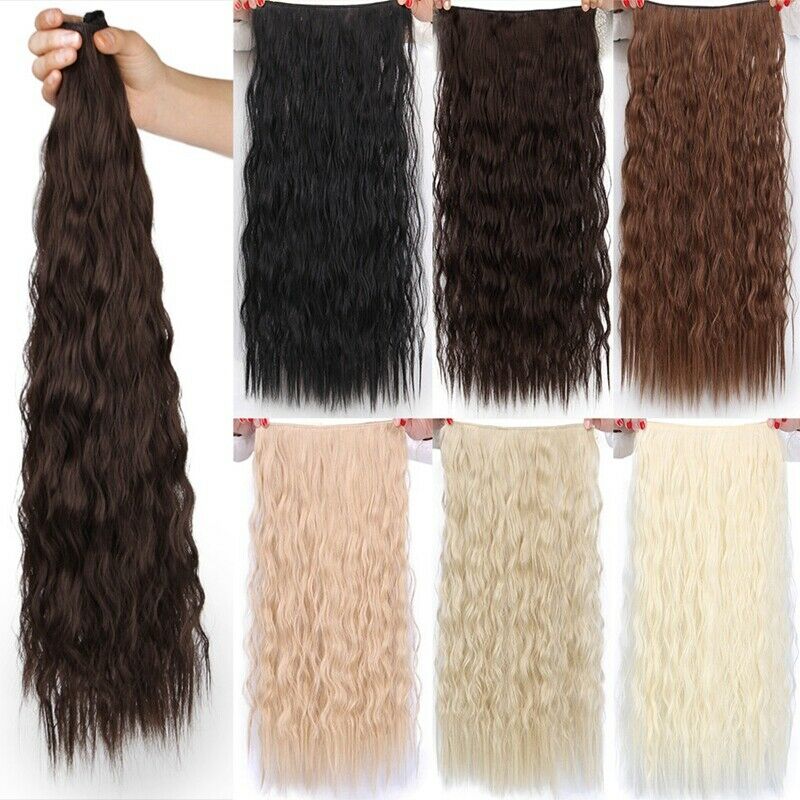 Long Clips in Hair Extension Synthetic Natural Hair Water Wave Blonde Black F7Y1