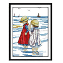 Stamped Cross Stitch Kit 11 Count Printed Sisters Beach Embroidery Crafts