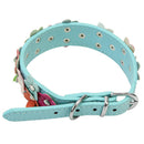 Dog Puppy Safety Neck Collar Flower Faux Leather With Metal Buckle 2.5cm Width