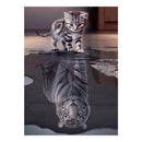 2 Set of DIY 5D Diamond Painting Cat Tiger Lion Rhinestone Cross Stitch Kit