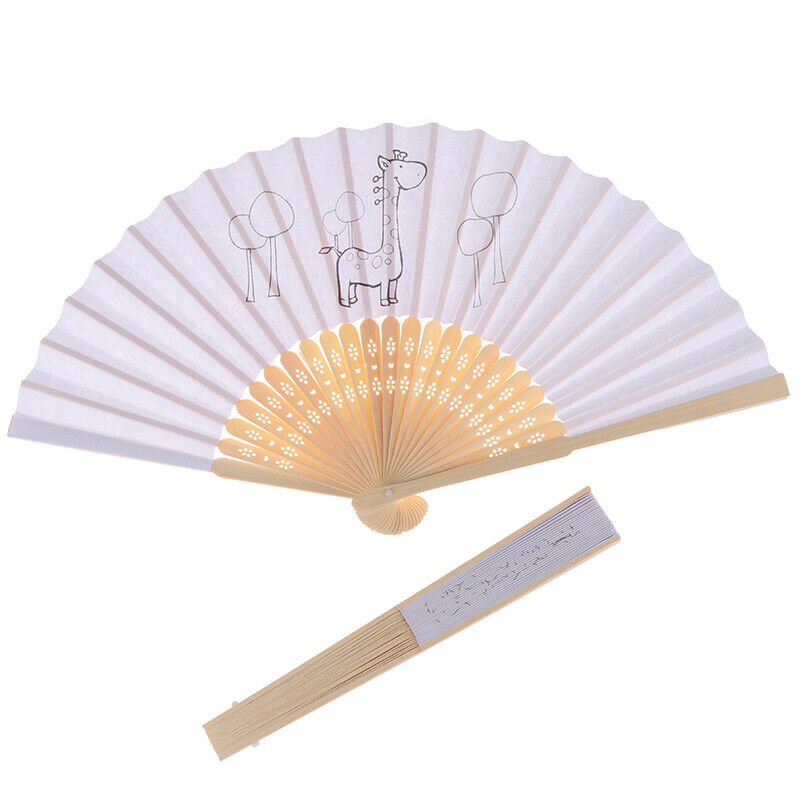 1Pc Kids DIY drawing toys craft blank paper hand fan children painting toysOZ