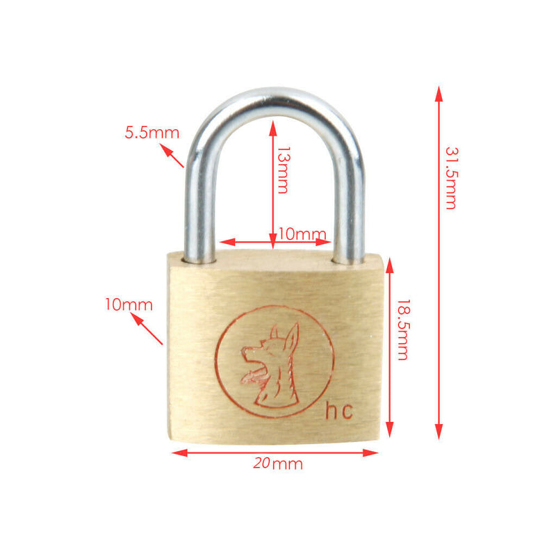 Brass Padlock Locker Long Shackle Suitcase Toolbox w/ Key 20mm