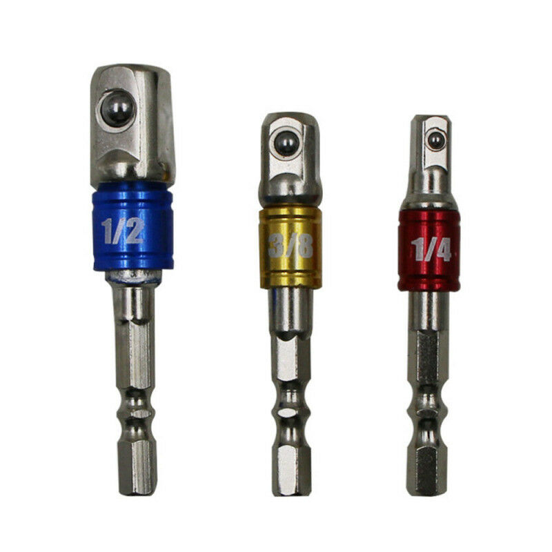 1/2",3/8",1/4" Socket Adapter Set Hex Shank to Impact Driver/Drill Hot 3pcs