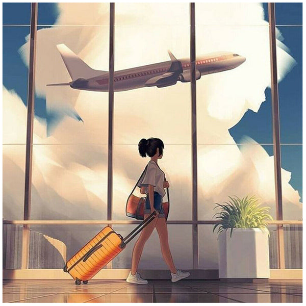 DIY Diamond Painting Kits Girl Pushing Luggage Full Round Drill Picture Art