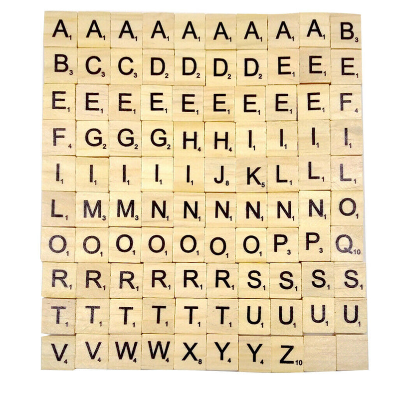 100pcs A to Z Wood Tile Black Letters Puzzle Alphabets Board Crafts
