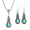 European and American retro pattern blue crystal inlaid turquoise earrings