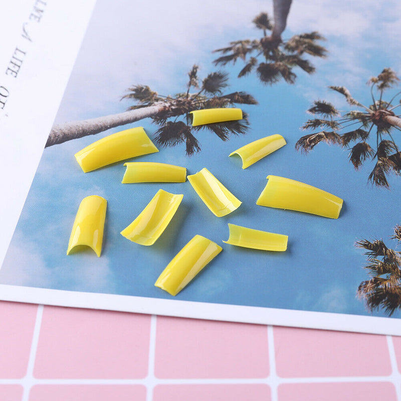 500pcs French Tips False Nail Half Cover Acrylic Gel Nail Art Tool (Yellow) A