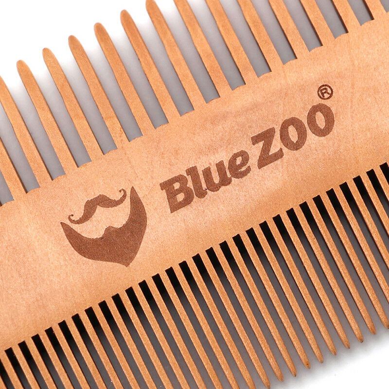 wood natural sandalwood double sided beard styling shaping comb tool with PU 3c