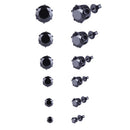 Men Women Stainless Steel Black Round Cubic Ear Studs Earrings 3mm-8mm 6Pairs  Z