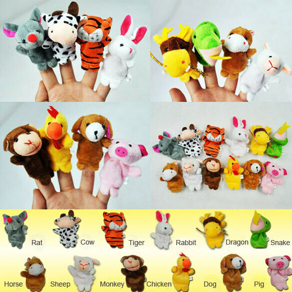 Chinese Zodiac 12 Animals Finger Puppets Plush Toys Kids Baby Play Toys