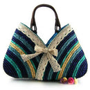 Casual Fashion Bow Rainbow Stripes Lace Bow Bag New Straw Bag