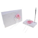 Wedding Party Satin Flower Guest Book and Pen Sets for Wedding Ceremony
