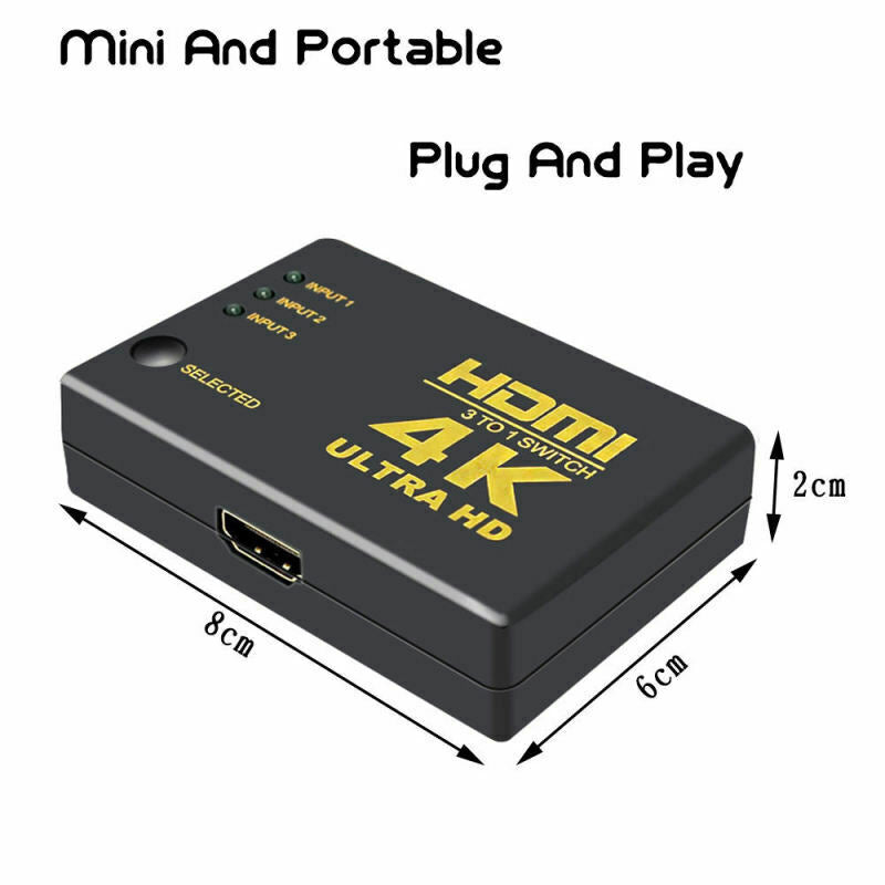 4K 1080P 3-Port HDMI Splitter Cable Multi-switch Switcher HUB Box LCD HDTV JND