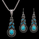 Elegant RetroBDurquoise Dangel Hook Earrings & Necklace Jewelry Sets Kw
