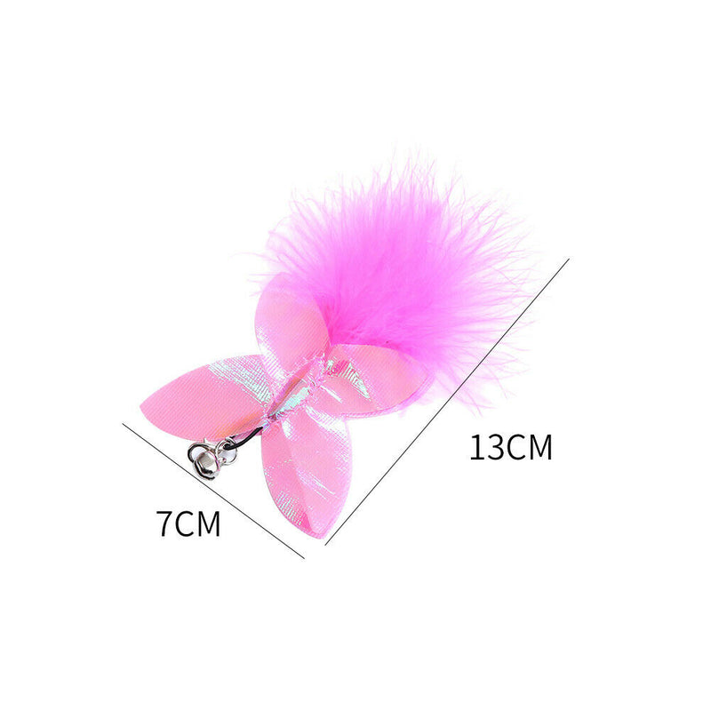 Pet Telescopic Feather Teaser Wand Rod Cat Toys w/ Replacement Head (Pink) A