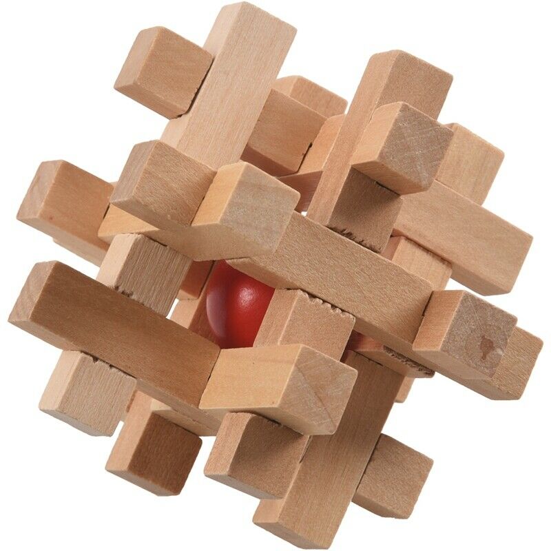 Wooden Take the Ball from Cage Lock Logic Puzzle Burr Puzzles Brain Teaser  X9S8