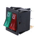 6 pin on/off double spst rocker boat switch 250V/15A 125V/20A red green light-ME