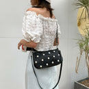 Daisy Flower Crossbody Bag Women PU Elegant Shoulder Tote Handbag (Black) A