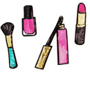 4x Iron on Embroidered Motif Applique Glitter Lipstick Makeup Sequin Patches